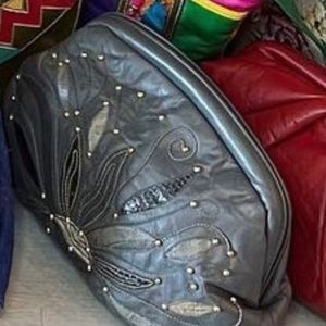 Vintage leather clutch- Grey